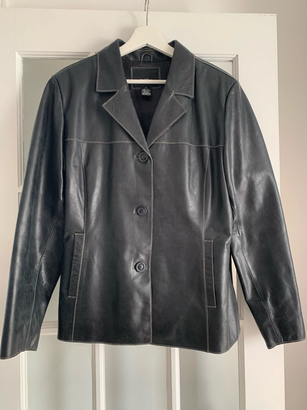 Mossimo Supply Co. Black Genuine Leather Button-Front Jacket